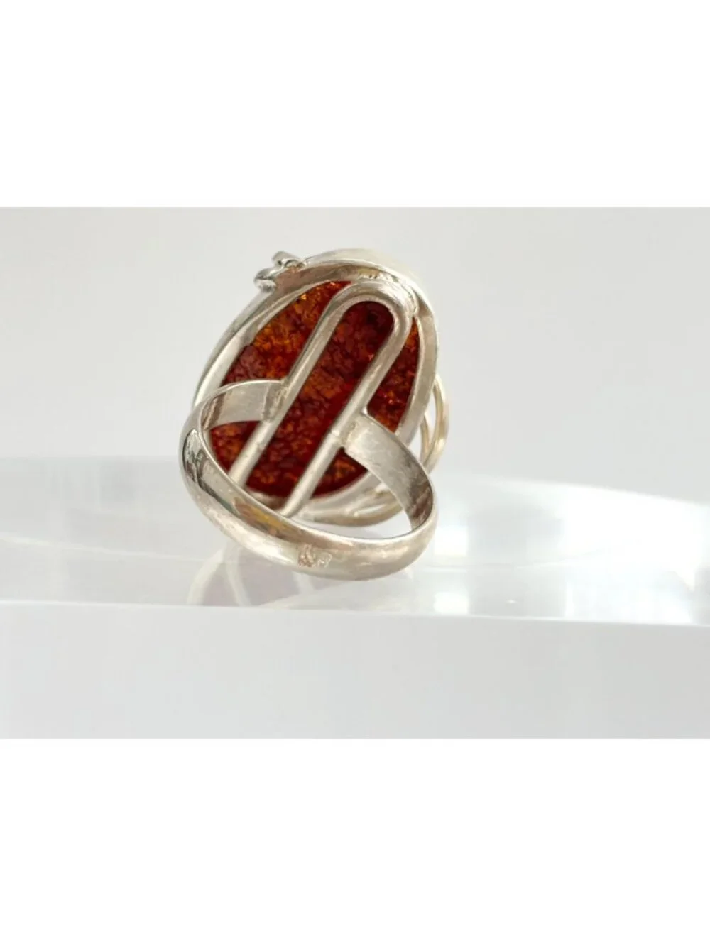 Modernist Genuine Baltic Amber Stone Sterling Silver 925 Vintage Ring - sz 7.5